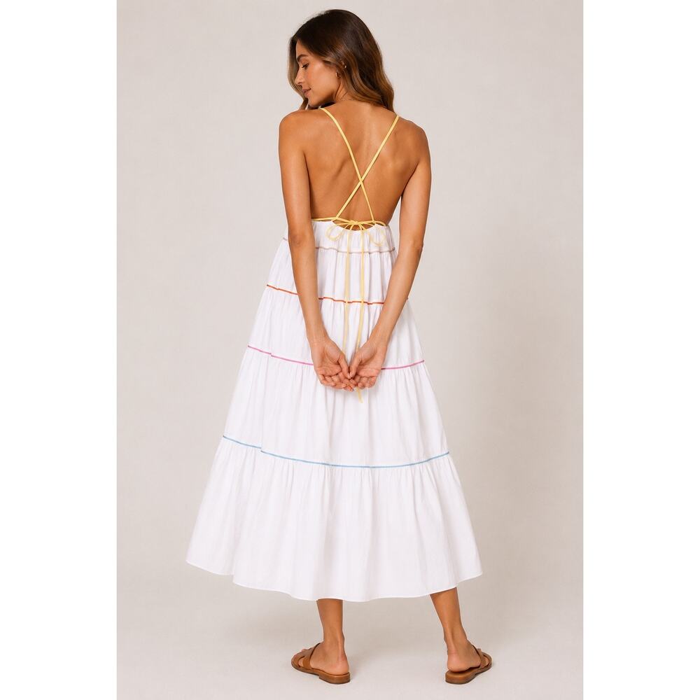 Staud NWT Cleo Tiered Poplin Midi Dress XL Rainbow Trim Cotton - Picture 7 of 16